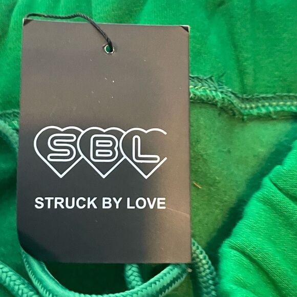 SBL Struck By Love Flare Leg Jogger Pants Green Yellow Fleece Knit Colorblock S - Picture 6 of 8